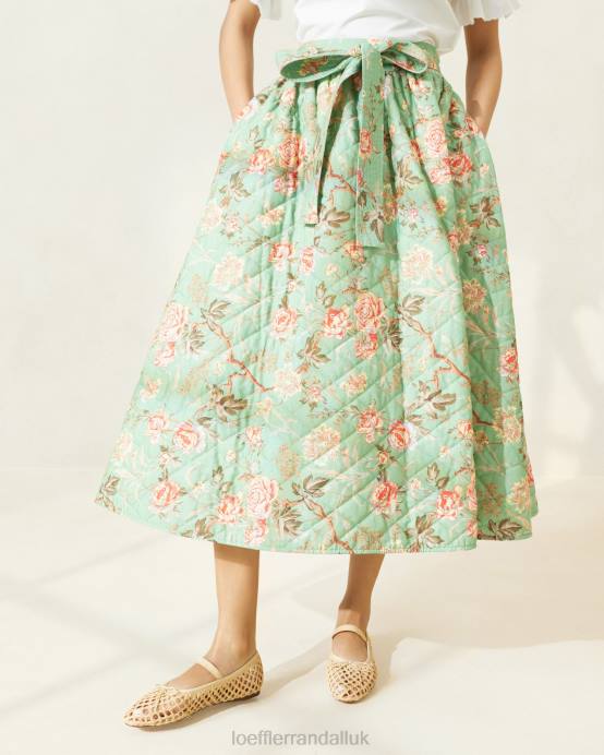Clothes X82V231 Sage Botanical Floral Women Loeffler Randall Leigh Quilted Skirt