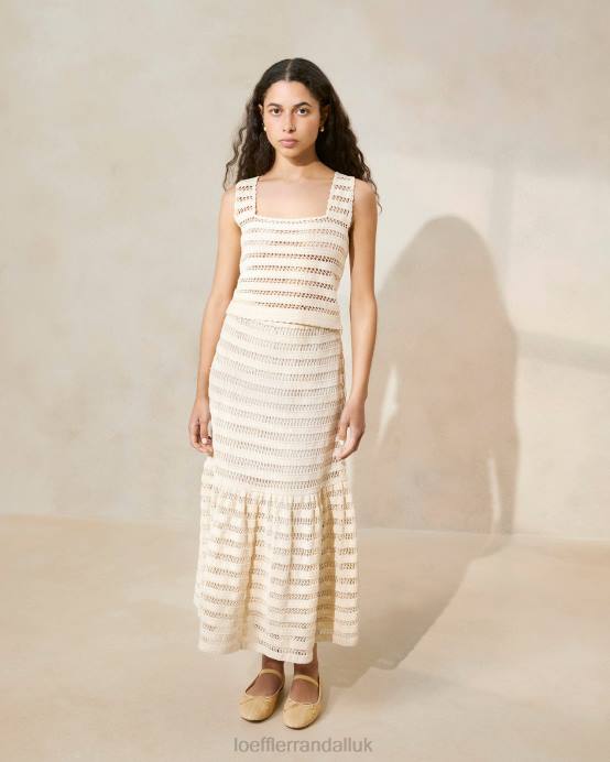 Clothes X82V232 Natural Women Loeffler Randall Scarlett Crocheted Ruffle-Hem Skirt