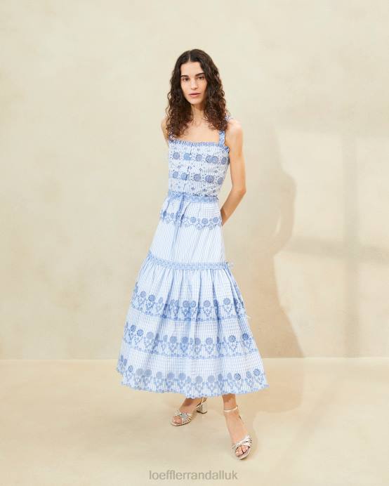Clothes X82V234 Blue/Cream Women Loeffler Randall Shireen Stripe Broderie Skirt