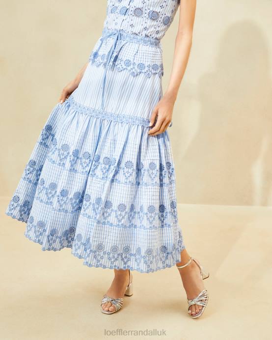 Clothes X82V234 Blue/Cream Women Loeffler Randall Shireen Stripe Broderie Skirt