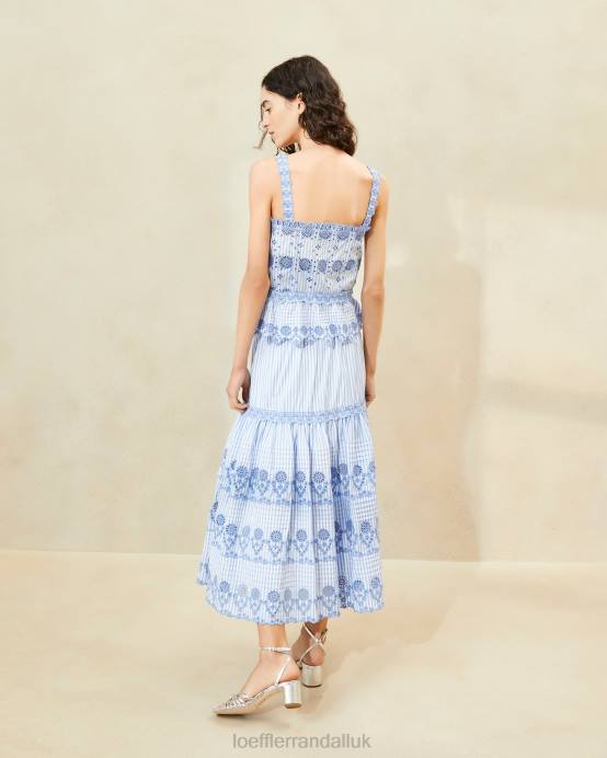 Clothes X82V234 Blue/Cream Women Loeffler Randall Shireen Stripe Broderie Skirt