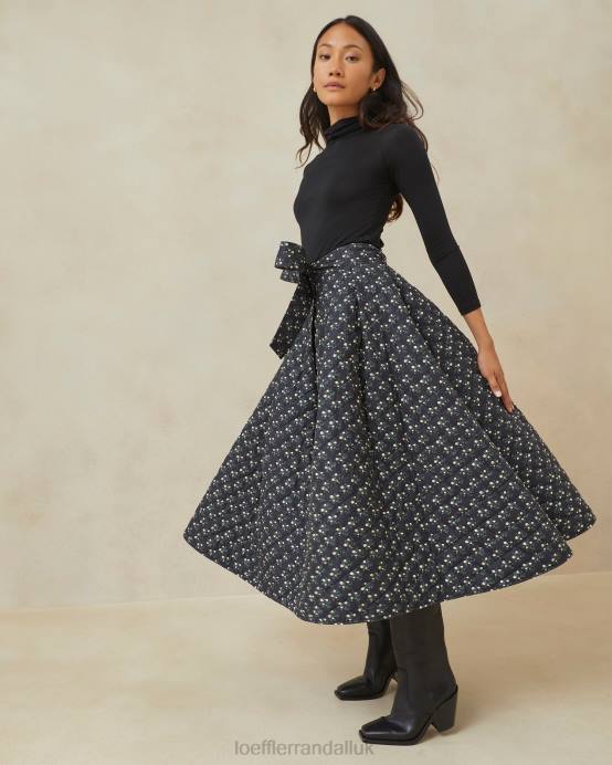Clothes X82V237 Black Ditsy Floral Women Loeffler Randall Leigh Quilted Skirt