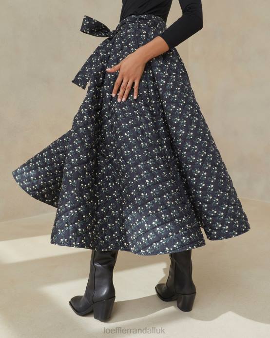 Clothes X82V237 Black Ditsy Floral Women Loeffler Randall Leigh Quilted Skirt