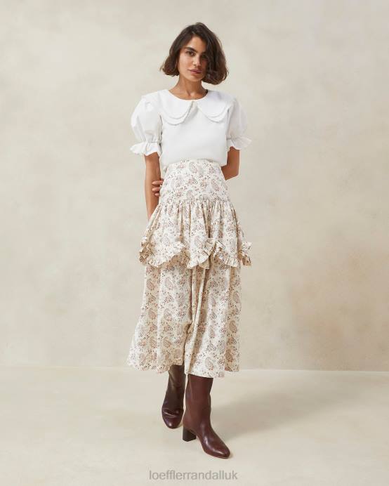 Clothes X82V240 Cream Paisley Floral Women Loeffler Randall Milo Paisley Scalloped Ruffle Skirt