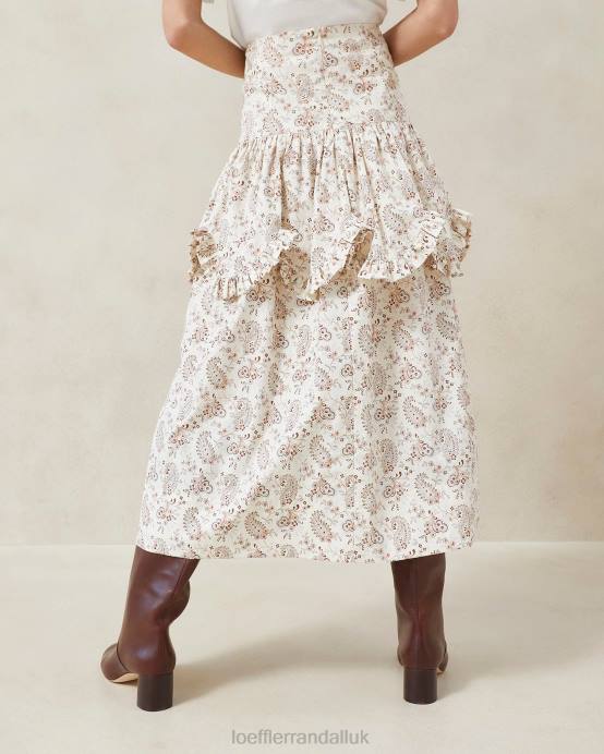 Clothes X82V240 Cream Paisley Floral Women Loeffler Randall Milo Paisley Scalloped Ruffle Skirt