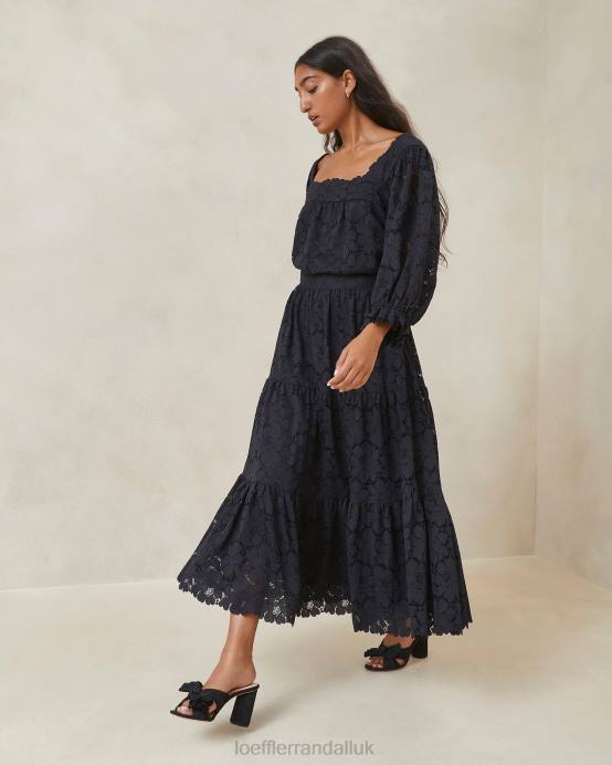 Clothes X82V243 Black Women Loeffler Randall Luna Lace Tiered Skirt