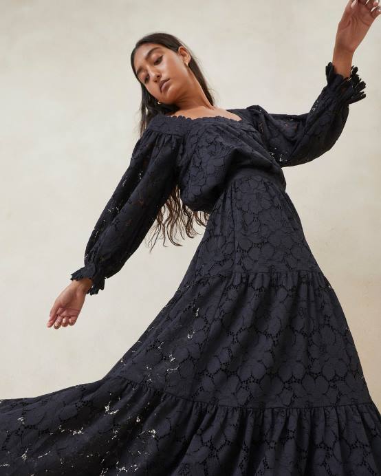 Clothes X82V243 Black Women Loeffler Randall Luna Lace Tiered Skirt