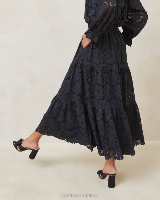 Clothes X82V243 Black Women Loeffler Randall Luna Lace Tiered Skirt