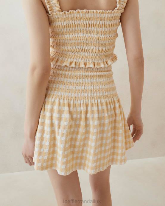 Clothes X82V253 Tan Gingham Women Loeffler Randall Siena Smocked Skirt