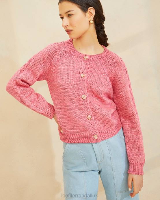Clothes X82V255 Pink Women Loeffler Randall Lindy Cable Sleeve Cardigan