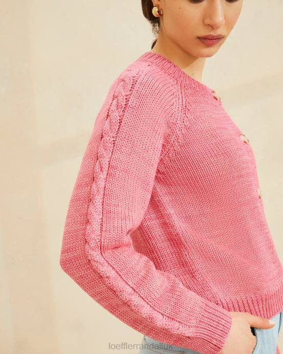 Clothes X82V255 Pink Women Loeffler Randall Lindy Cable Sleeve Cardigan