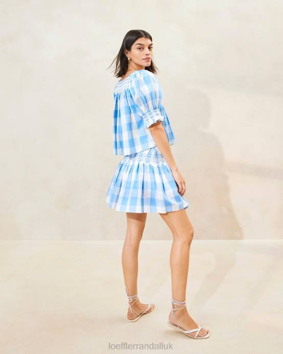 Clothes X82V199 Blue Gingham Women Loeffler Randall Lydie Smocked Top