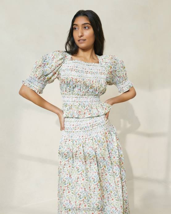 Clothes X82V200 Cream/Clover/Poppy Multi Floral Women Loeffler Randall Nicola Puff-Sleeve Cinched Blouse