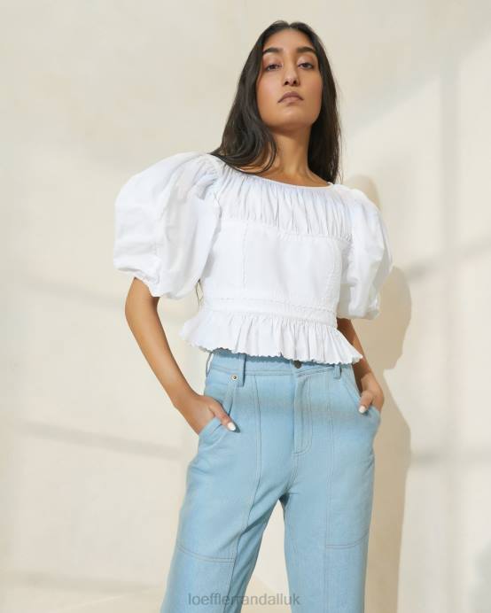 Clothes X82V201 White Women Loeffler Randall Anna Puff-Sleeve Peplum Top