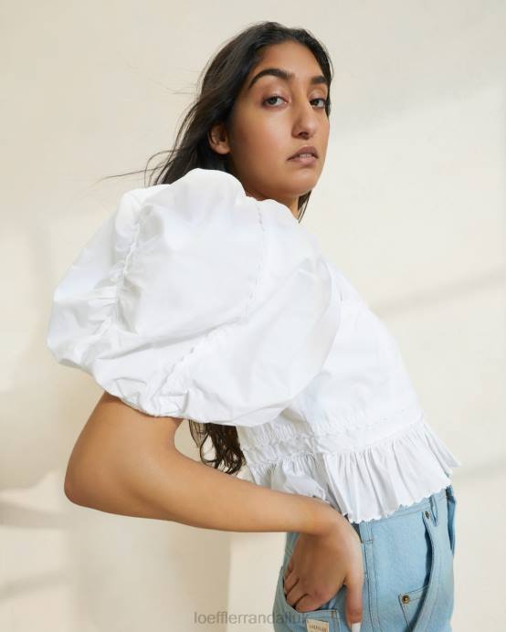 Clothes X82V201 White Women Loeffler Randall Anna Puff-Sleeve Peplum Top