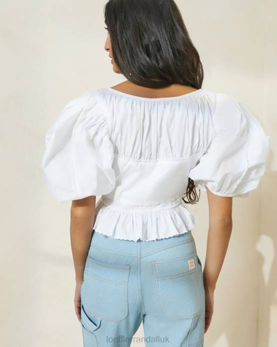 Clothes X82V201 White Women Loeffler Randall Anna Puff-Sleeve Peplum Top