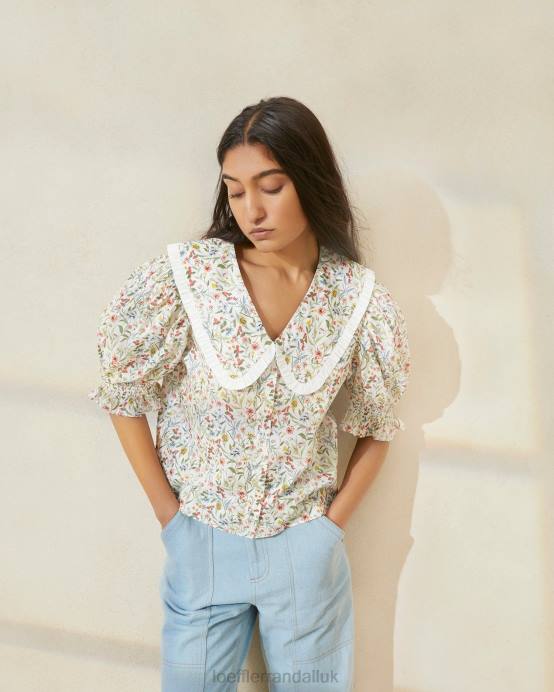 Clothes X82V202 Cream/Clover/Poppy Multi Floral Women Loeffler Randall Chantal Puff-Sleeve Blouse