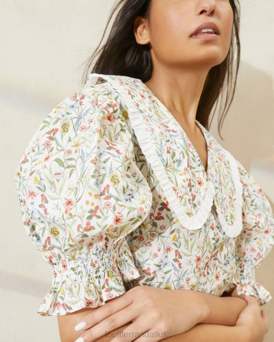 Clothes X82V202 Cream/Clover/Poppy Multi Floral Women Loeffler Randall Chantal Puff-Sleeve Blouse
