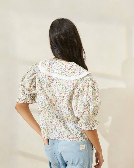 Clothes X82V202 Cream/Clover/Poppy Multi Floral Women Loeffler Randall Chantal Puff-Sleeve Blouse