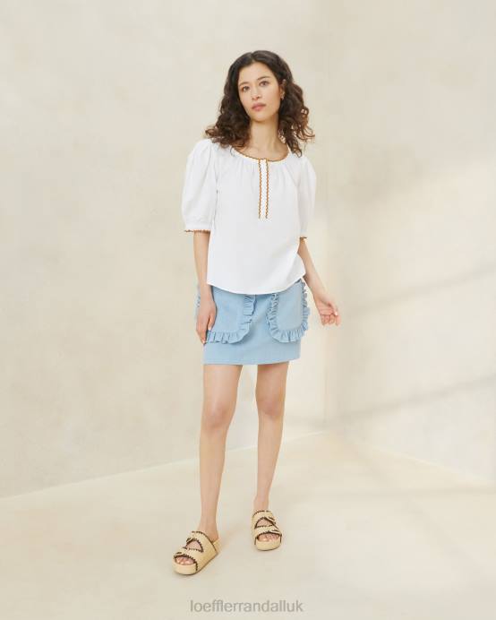 Clothes X82V203 White/Cigar Women Loeffler Randall Britton Scalloped Blouse
