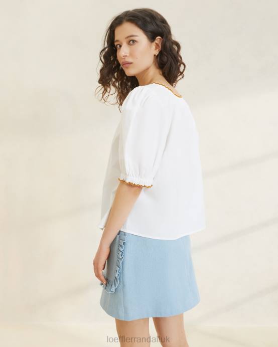 Clothes X82V203 White/Cigar Women Loeffler Randall Britton Scalloped Blouse