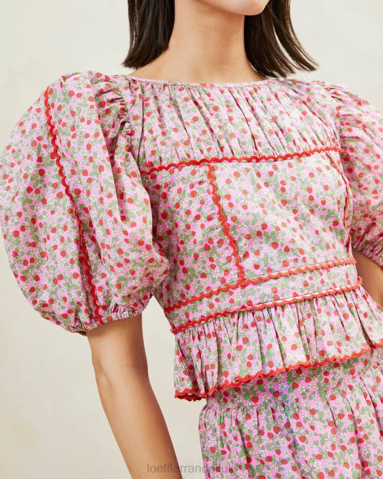 Clothes X82V205 Strawberry Print Women Loeffler Randall Anna Strawberry Puff-Sleeve Peplum Top