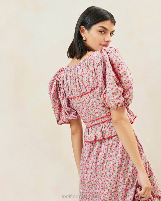 Clothes X82V205 Strawberry Print Women Loeffler Randall Anna Strawberry Puff-Sleeve Peplum Top