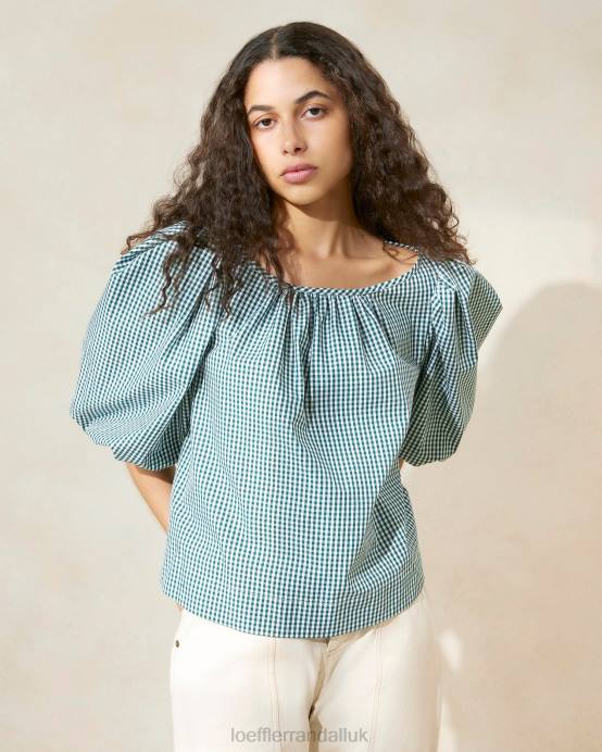 Clothes X82V207 Mini Green Gingham Women Loeffler Randall Eliza Tent Blouse
