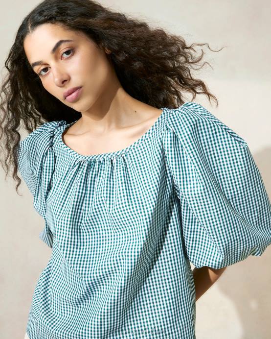 Clothes X82V207 Mini Green Gingham Women Loeffler Randall Eliza Tent Blouse