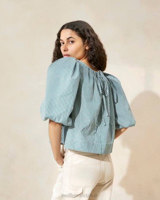 Clothes X82V207 Mini Green Gingham Women Loeffler Randall Eliza Tent Blouse