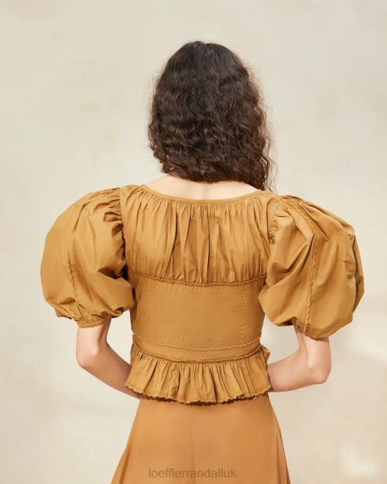Clothes X82V209 Cigar Women Loeffler Randall Anna Puff-Sleeve Peplum Top