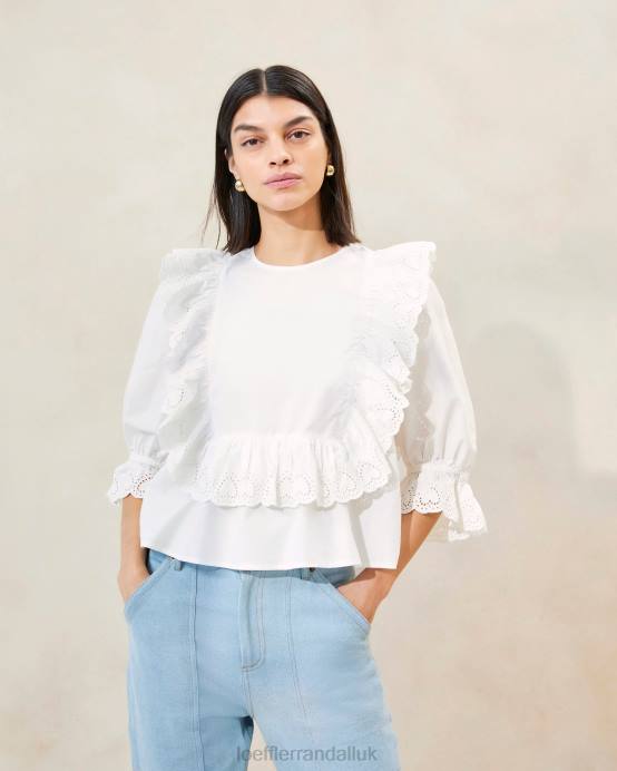 Clothes X82V212 White Women Loeffler Randall Cosima Heart Embroidery Blouse