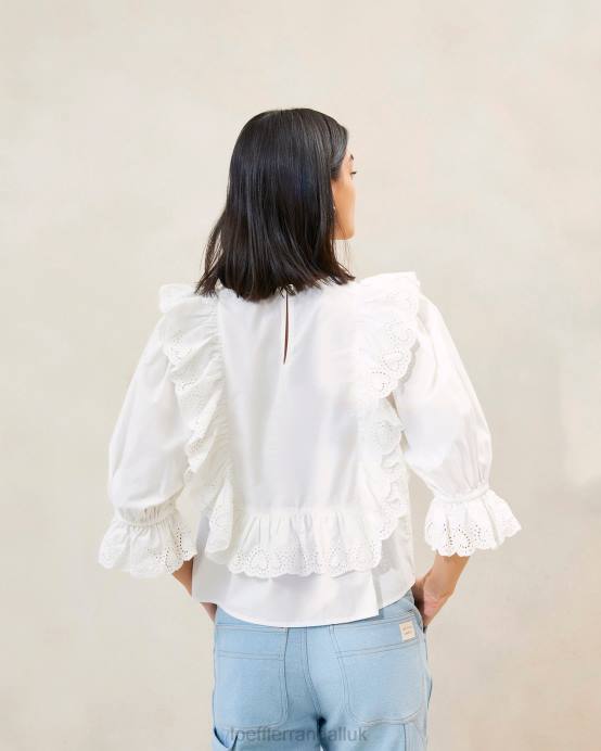 Clothes X82V212 White Women Loeffler Randall Cosima Heart Embroidery Blouse