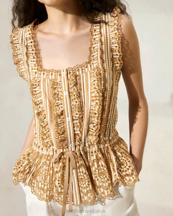 Clothes X82V214 Brown Stripe Women Loeffler Randall Arden d Scalloped Blouse