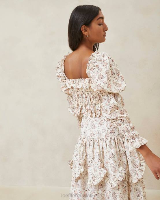 Clothes X82V239 Cream Paisley Floral Women Loeffler Randall Misha Paisley Wavy Ruffle Top