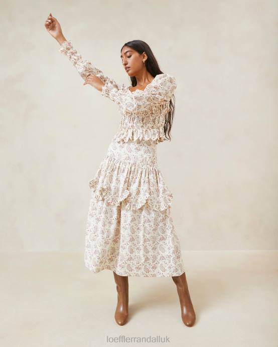 Clothes X82V239 Cream Paisley Floral Women Loeffler Randall Misha Paisley Wavy Ruffle Top