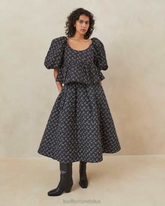 Clothes X82V247 Black Ditsy Floral Women Loeffler Randall Jessalyn Quilted Top
