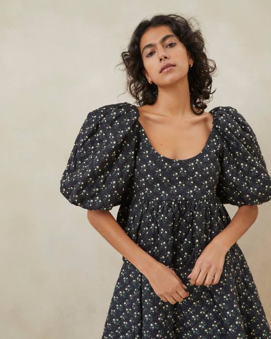 Clothes X82V247 Black Ditsy Floral Women Loeffler Randall Jessalyn Quilted Top