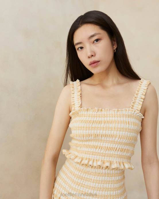 Clothes X82V252 Tan Gingham Women Loeffler Randall Fiona Smocked Camisole
