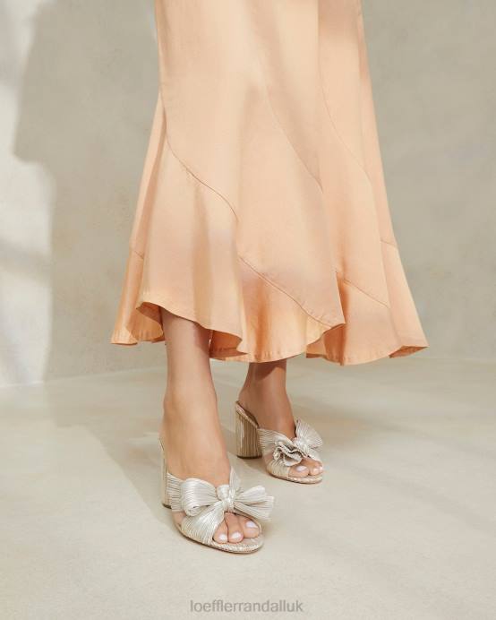 Shoes X82V10 Platinum Women Loeffler Randall Penny Pleated Bow Heel