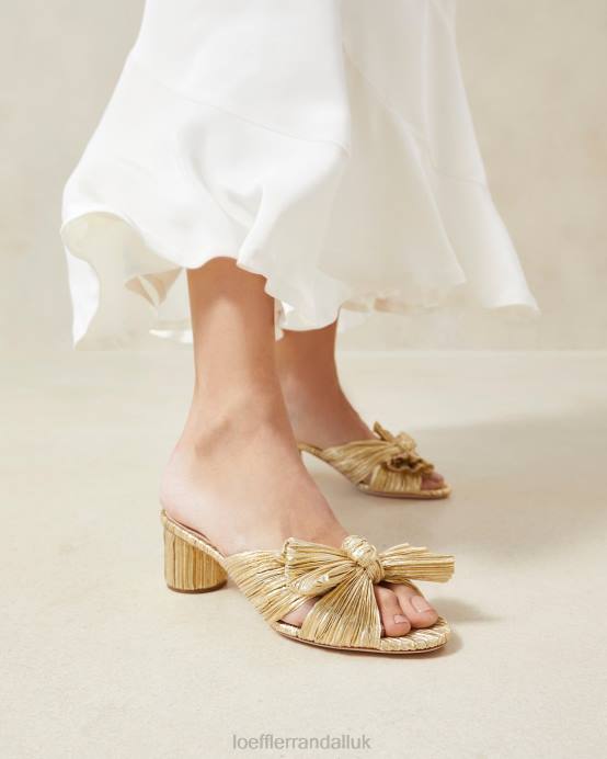 Shoes X82V13 Gold Women Loeffler Randall Emilia Pleated Bow Heel