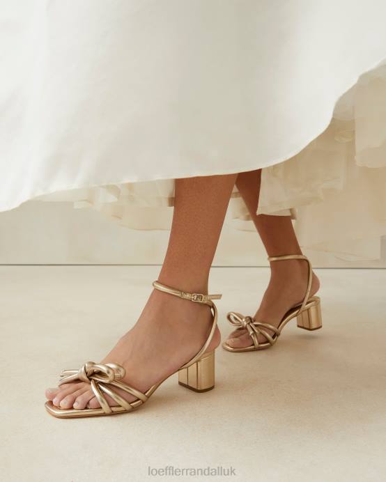 Shoes X82V22 Champagne Women Loeffler Randall Mikel Bow Mid-Heel Sandal