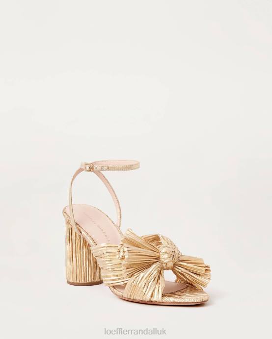 Shoes X82V5 Gold Women Loeffler Randall Camellia Pleated Bow Heel