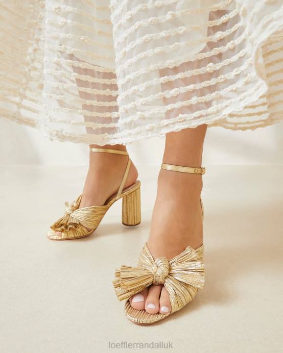 Shoes X82V5 Gold Women Loeffler Randall Camellia Pleated Bow Heel