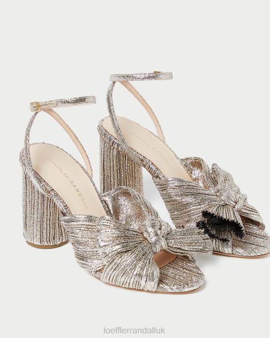 Shoes X82V64 Champagne Women Loeffler Randall Camellia Pleated Bow Heel