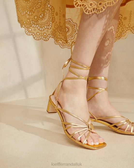 Shoes X82V85 Gold Women Loeffler Randall Lola Knot Lace-Up Mid-Heel