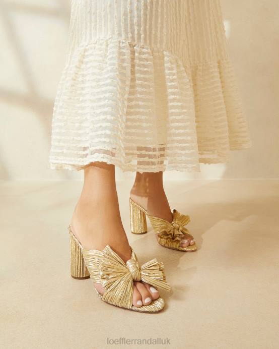 Shoes X82V8 Gold Women Loeffler Randall Penny Pleated Bow Heel