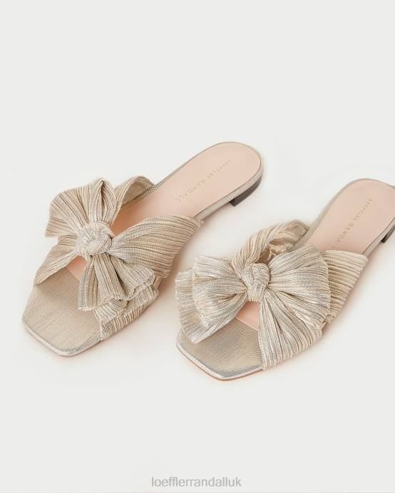 Shoes X82V100 Platinum Women Loeffler Randall Daphne Pleated Bow Slide