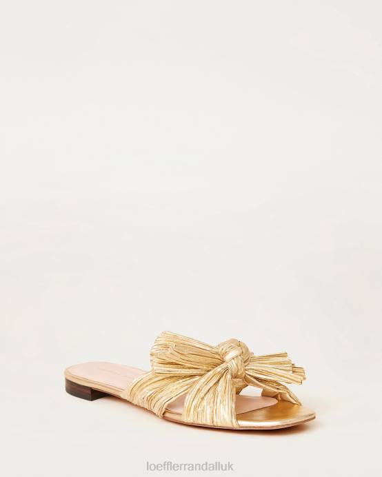 Shoes X82V102 Gold Women Loeffler Randall Daphne Pleated Bow Slide