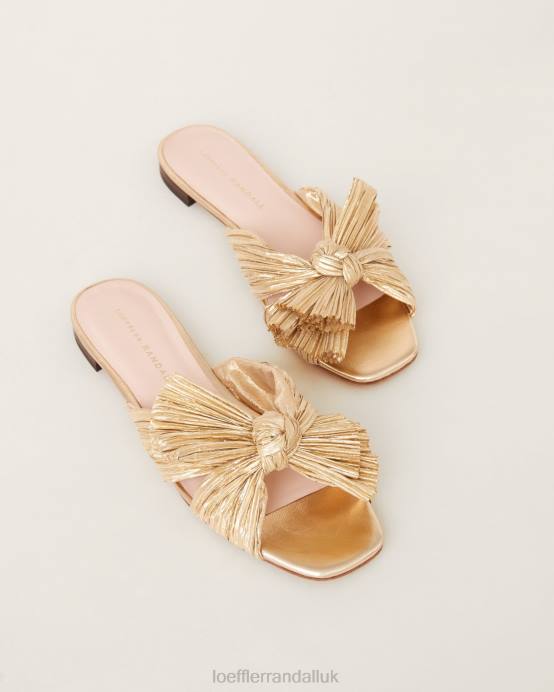 Shoes X82V102 Gold Women Loeffler Randall Daphne Pleated Bow Slide
